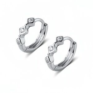 Solid Silver CZ Diamonds Huggie Earrings-Silver SH017
